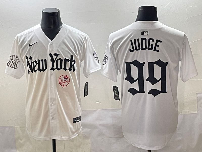 Men 2025 New York Yankees 99 Judge White Five generations Joint Name Nike MLB Jersey style 19